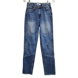 Sandro Jean Women 4 Blue Cotton Denim Star Patchwork Grunge Distressed Raw FR 34